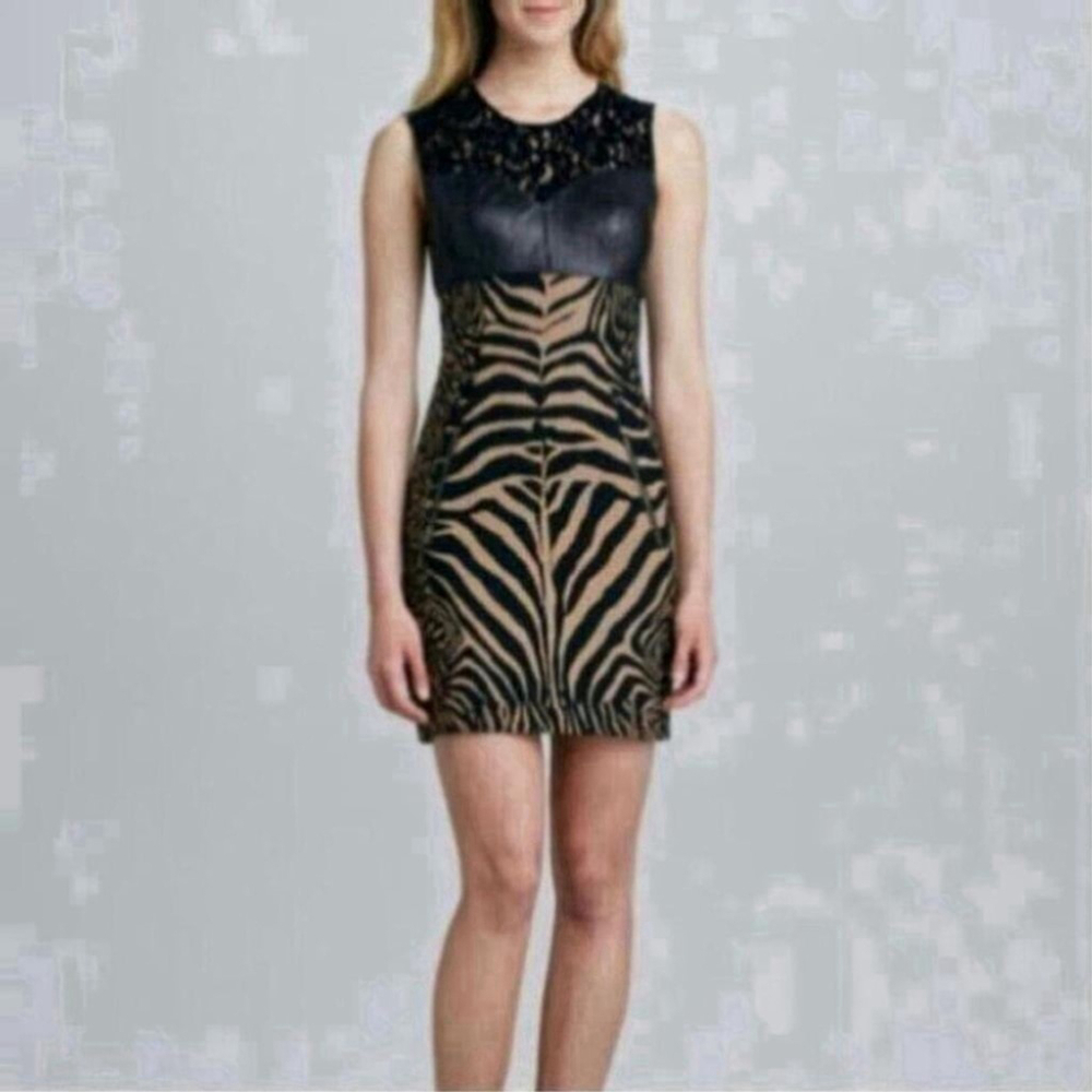 TRACY Reese Leather and Lace Jacquard Dress Party mini Size 6 - Picture 2 of 12